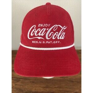 Coca Cola Script Logo Red Corduroy Snapback Rope Cap Hat